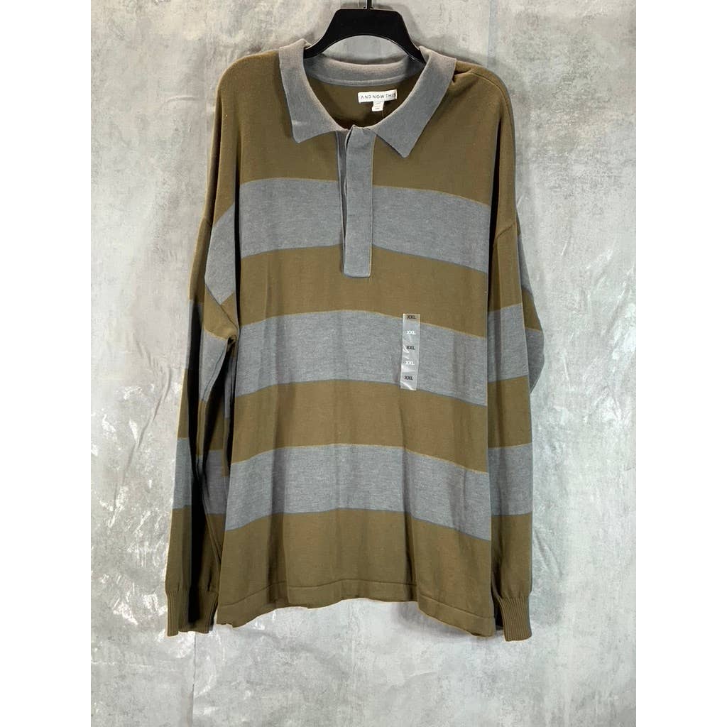 And Now This Men's Olive Knit Striped Pullover Long-Sleeve Sweater Sz 2xl